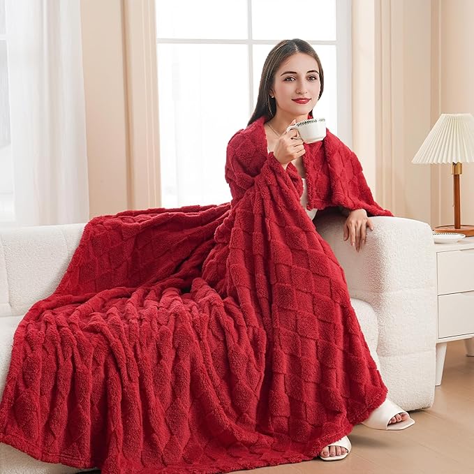 Red Throw Blanket for Couch Sofa Bed 50x60 inches,Fleece Blankets Microfiber Flannel with Diamond Checkered Pattern Lightweight Plush Soft Cozy Gifts for Women Mom Girls