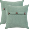 HWY 50 Sage Green Chenille Throw Pillow Covers 18x18 Inch with Triple Buttons, Soft Spring Farmhouse Accent Decorative Cushion Cases for Couch Sofa Bed Living Room Bedroom Pack of 2