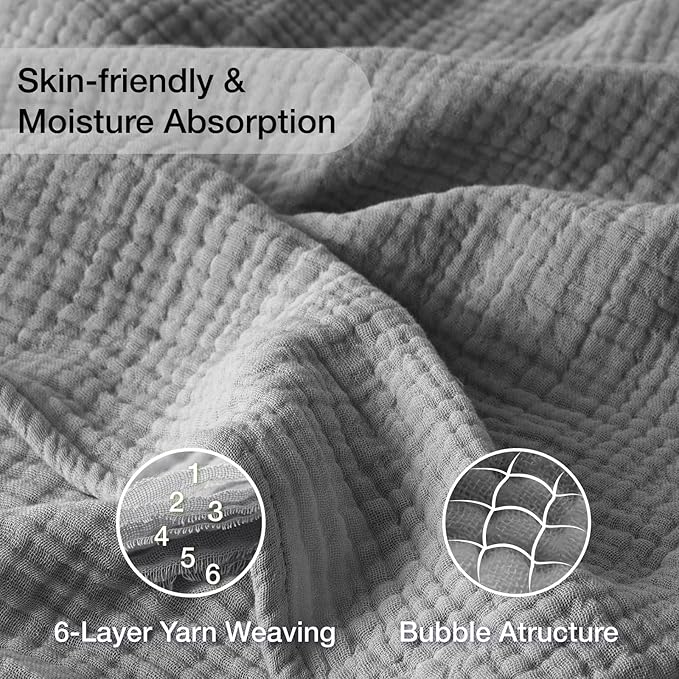 100% Cotton Muslin Blanket 40" x 40", Breathable and Lightweight Cotton Throw Blankets, Soft Cooling Summer Gauze Blanket for All Season, Grey