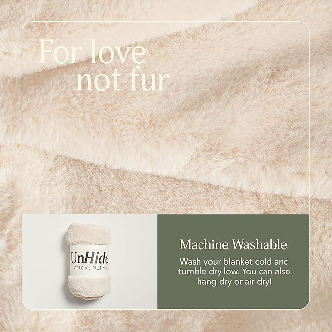 UnHide Cuddle Puddle | Faux Fur Blanket | Oversized, Lightweight, Extra Soft Blanket | Machine Washable | Add a Layer of Softness to Any Bed or Couch | 100” x 100” | Beige Bear