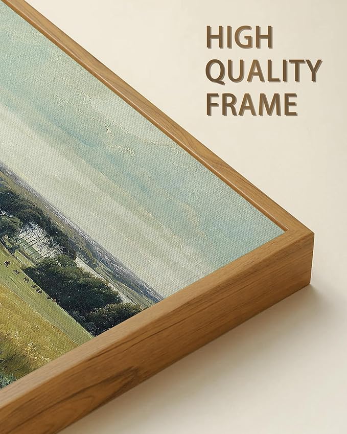 SHENIFY Vintage Landscape Framed Wall Art Rustic Countryside Meadow Farmhouse Decor Retro Grassland Painting for Kitchen Bedroom Living Room Bathroom - 8x16in Natural Framed