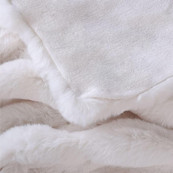 Cream Beige Faux Fur Throw Blanket for Couch, Double-Sided Bubble Textured Plush Blanket with Soft Flannel Back, Decorative Throw for Sofa or Bed, Machine Washable, 60 x 80, 860 GSM
