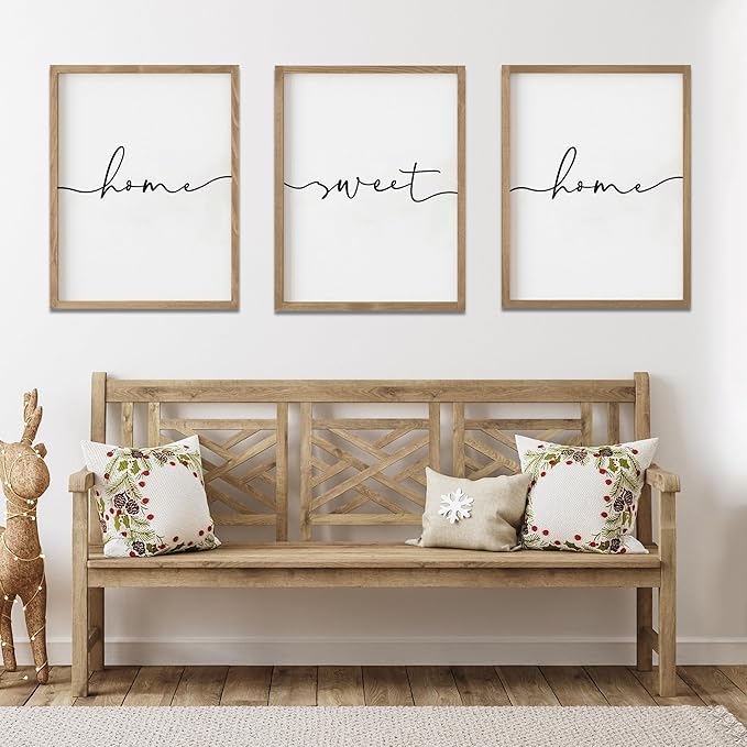 Set of 3 Framed Farmhouse Home Sweet Home Sign Above Bed Wall Decor for Bedroom Decor Wall Art Wood Signs