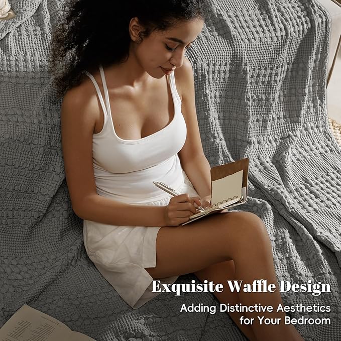 PHF 100% Cotton Waffle Weave Blanket King Size for Bed, Soft Lightweight & Breathable for Spring and Summer, All-Season Comfort, Luxury Aesthetic Blanket for Home Decor, 108"x90", Dark Grey
