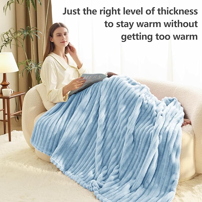Soft Light Blue Throw Blanket for Couch - 300GSM Cozy Fleece Blanket for Men Women, Fluffy Lightweight Blankets Birthday Gifts for Her Him, Spring Home Room Decor, Light Blue, 50x60 Inches