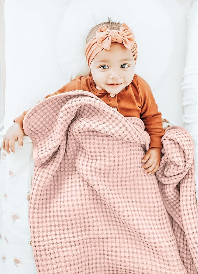 Konssy Waffle Baby Blanket - Soft & Cozy Nursery Swaddle Blanket, Lightweight Toddler Throw for Boys & Girls, Ideal for Wrapping(Pink)