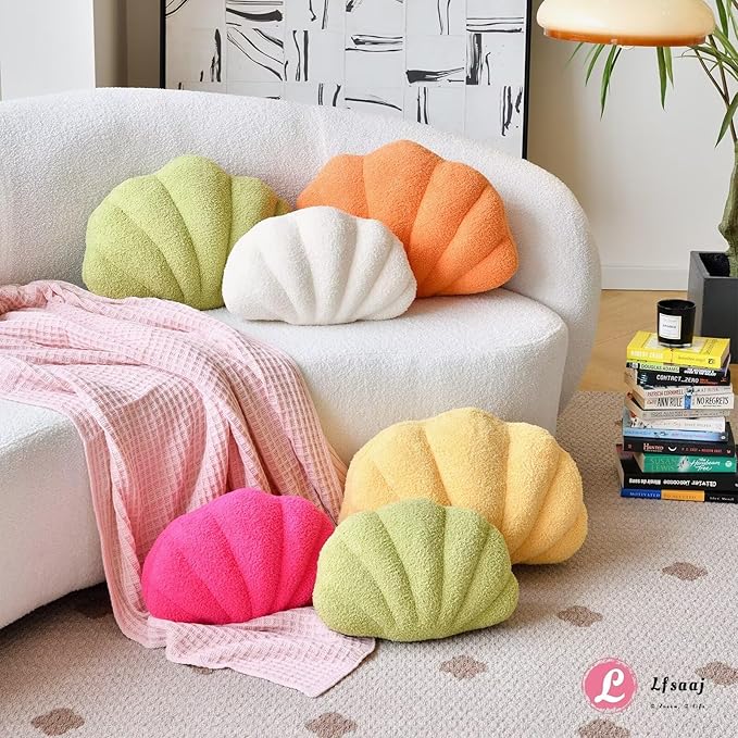 Lfsaaj Green Seashell Throw Pillows, Shell Shaped Throw Pillows, 13 Inch Soft Home Decorative Pillow Plush Cushion for Bed Couch Living Sofa Room Decor Accent Throw Pillow