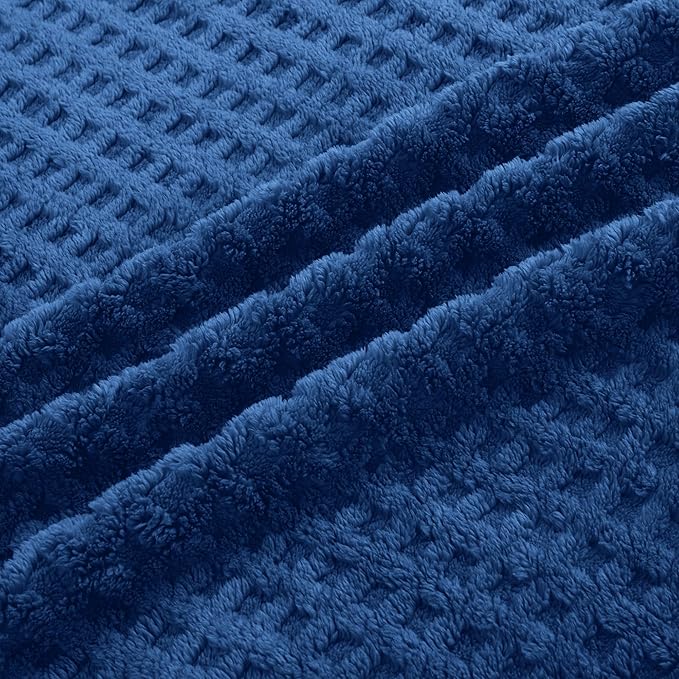 Soft Cozy Fuzzy Fleece Throw Blanket, Waffle Navy Blue, 50x60 Inches – Lightweight, Fluffy, and Warm 3D Jacquard All-Season Blanket for Couch, Bed, Sofa, Home Decor, Camping, and Travel