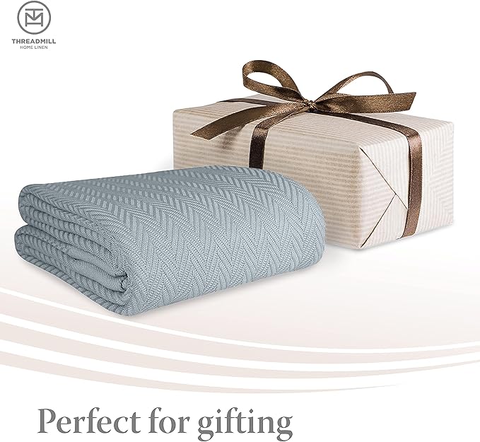 Threadmill Luxury Cotton Blankets for Queen Size Bed | All-Season 100% Cotton Queen Size Blanket | Herringbone Cozy, Soft Breathable Fall Thermal Blanket fits Full Size Bed | Scottish Grey
