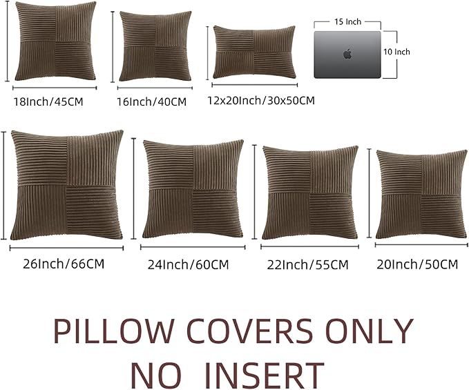 Fancy Homi 2 Packs Dark Brown Decorative Throw Pillow Covers 18x18 Inch for Living Room Couch Bed Sofa, Rustic Farmhouse Boho Home Decor, Soft Corss Corduroy Patchwork Textured Cushion Case 45x45 cm