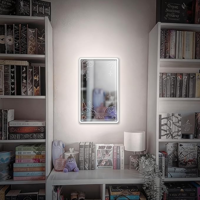 Kavaas Tarot Mirror Neon Sign - Cold White Mystical LED Neon Light for Occult Room Wall Decor, Witchy Art Spiritual Room Decor, Best Gifts for Fortune Teller, Tarot Enthusiast