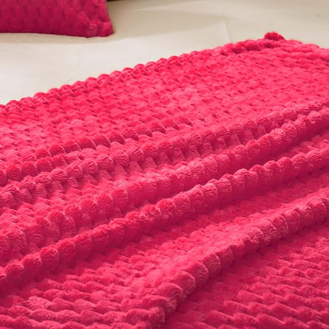 Vessia Flannel Fleece Throw Blanket(50x70 inch), 3D Jacquard Hot Pink Fuzzy and Warm Blanket for Couch,Sofa,Bed,Chair, 300GSM Super Soft Touch Cozy Lightweight Throw for All-Season Home Decor