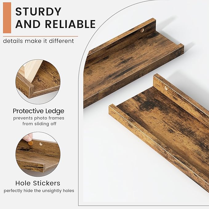 Floating Picture Ledge Shelves Set of 4, 48 Inch Shelves with Lip - Large Nursery Book Shelf for Toys Storage, Kids Bookshelf, Living Room, Bedroom Decor Frames