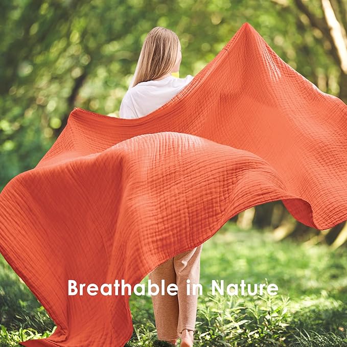 EMME Cotton Muslin Twin XL Blanket Breathable Gauze Soft Lightweight Adults Gifts for Women (Heather Orange Rust, 66"x90")