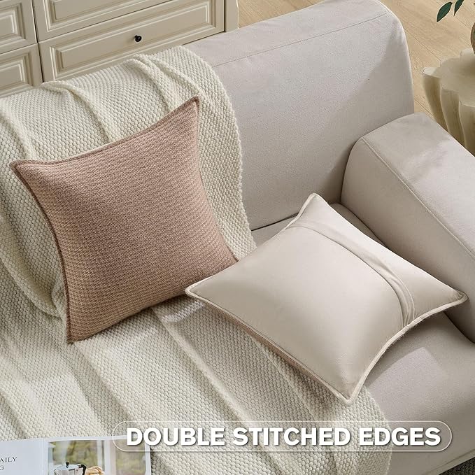 FUTEI Camel Decorative Throw Pillow Covers 20x20 Inch Set of 2,Soft Houndstooth Gingham Textured Cushion Case,Modern Home Decor for Couch Bed Living Room