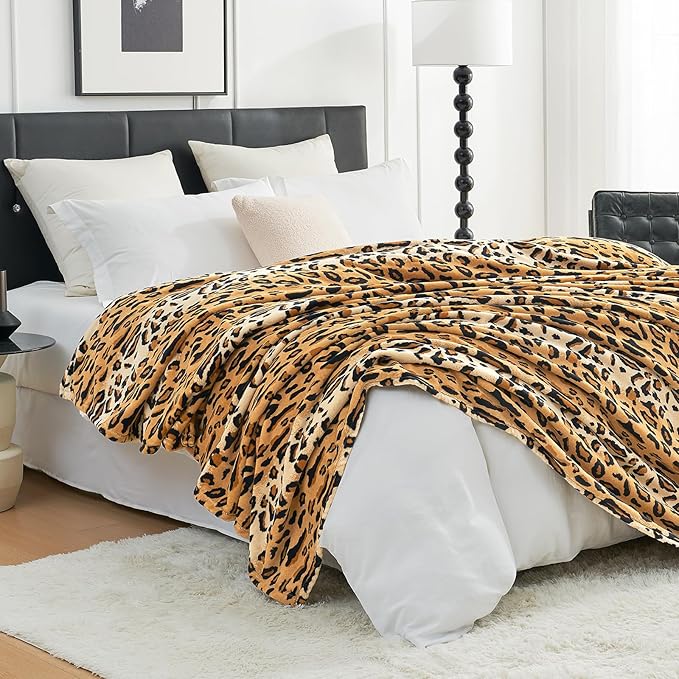 Cozy Bliss Leopard Print Fuzzy Blanket Throw for Bed & Couch - Thick Soft Warm Fleece Blankets for Room Decor, for Kids, Women Men Girls, Brown Cheetah 100"*120"