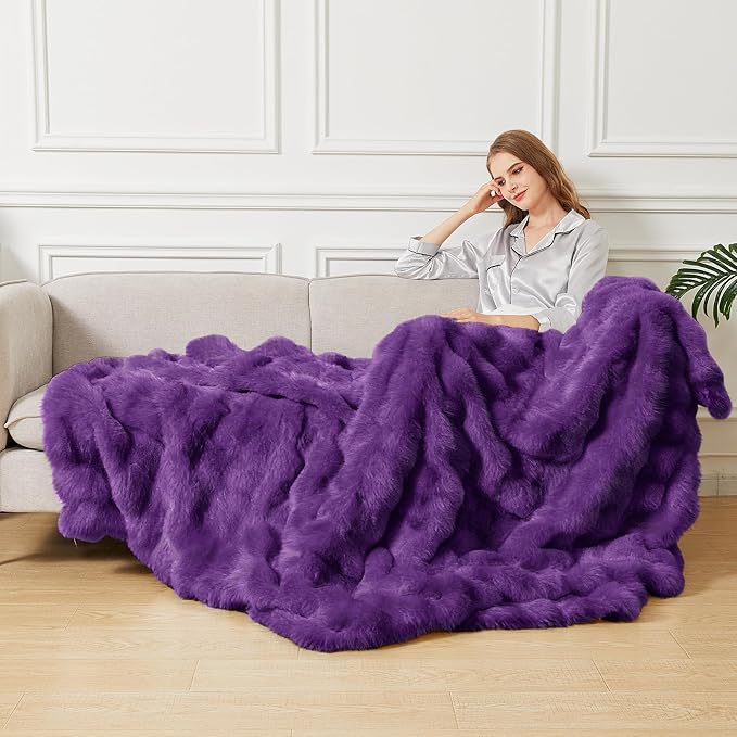 Purple Fluffy Soft Plush Faux Fur Throw Cozy Blanket for Couch Bed Fuzzy Blanket Living Room Women Gift Home Decor 50x60