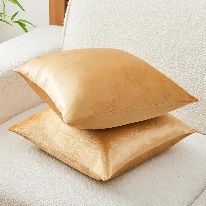 Throw Pillow Covers Gold Set of 2 22x22 Inch Pillow Covers, Soft Velvet Fall Decorative Cases for Couch Sofa Bed, Home Boho Decor, Modern Farmhouse Cushion Covers