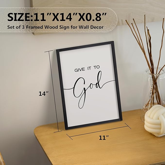 Heiple Give It to God and Go to Sleep Sign Set of 3 Above Bed Wall Decor Farmhouse Bedroom Decor Wood Framed Art Rustic Master Bedroom Essentials Home Decoration (Black, 11”x14”)