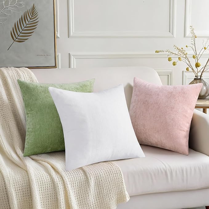 decorUhome Chenille Blush Pink Summer Throw Pillow Covers 26x26 Inch Set of 2, Decorative Soft Couch Pillow Covers Solid Dyed Accent Farmhouse Neutral Square Pillow Cases for Sofa