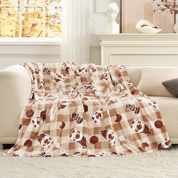 Cozy Bliss Gnome Coffee Throw Blanket - Warm MilkyPlush Throw Blankets,Ultra Soft Cozy Blankets for Couch,Sofa and Bed,Brown,50X60inches