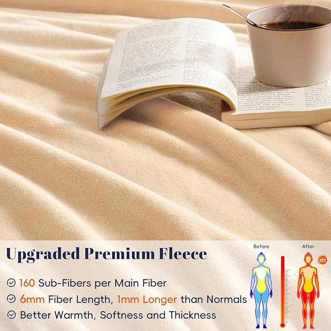 PHF Oversized King Big Fleece Blanket 120"x120", No Shed No Pilling Extra Large Soft Blanket, Giant 10'x 10' Lightweight for Bed, Sofa Travel and Camping, Suitable for All Season, Beige