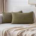 MIULEE Pack of 2 Decorative Lumbar Throw Pillow Covers 12x20 Inch Soft Boho Striped Textured Corduroy Pillow Covers Modern Farmhouse Home Decor for Couch Bed Sofa Living Room Olive Green