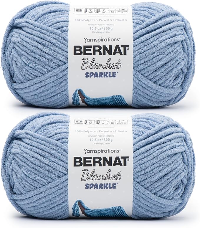 Bernat Blanket Sparkle Dusty Blue Yarn - 2 Pack of 10.5oz/300g - Polyester - #6 Super Bulky - 220 Yards - Knitting & Crochet