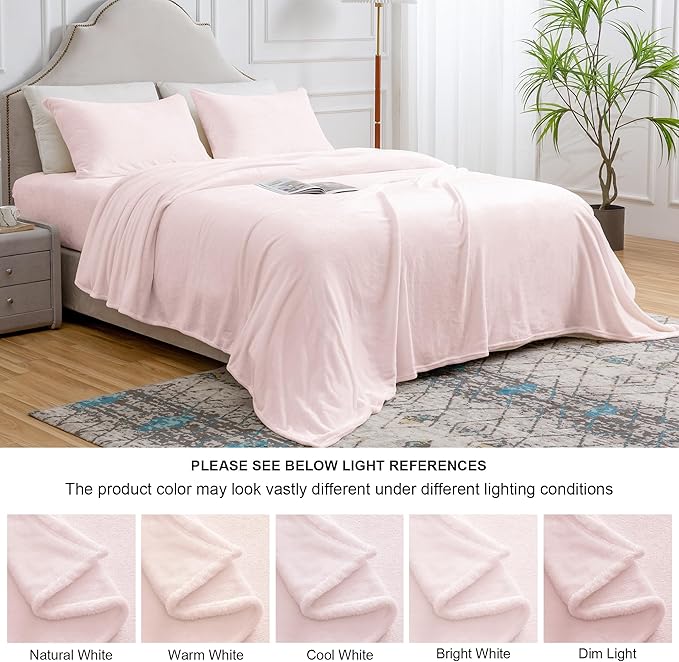 BEDELITE Flannel Sheets Queen Size Pink - Super Soft Fleece Sheets Set Fluffy Extra Plush, 4 Piece(Include Fitted Sheet, Flat Sheet, 2 Pillowcases)