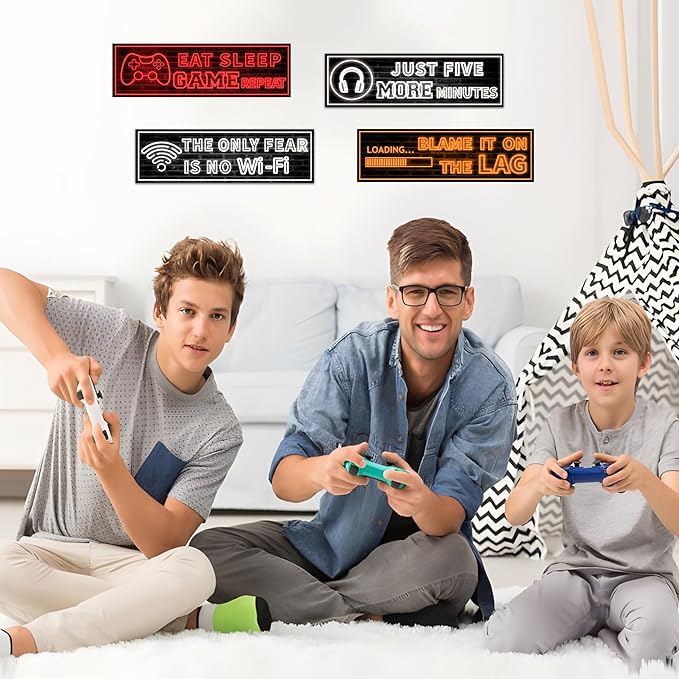 Eat Sleep Game Wall Decals Glow in The Dark, Gamer Controller Stickers Decor for Boy Bedroom, Joystick Video Gaming Kids Playroom Nursery Decoration
