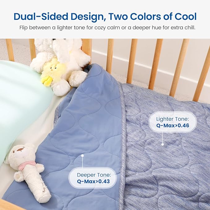 Cozy Bliss Cooling Dual-Sided Blanket for Hot Sleepers, Q-Max>0.46 Lightweight Soft Breathable Bed Blanket, Double Side Cooling Throw for Night Sweats (Denim Blue, 40"x60")