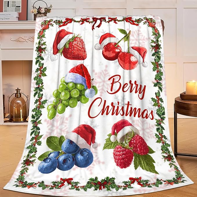 Berry Fruit Blanket for Girls Women Adults Kids Soft Cozy Fleece Funny Christmas Strawberry Blueberry Grape Throw Blankets Gifts Warm Flannel Plush Lightweight Decor for Couch Bed Sofa 60"X50"
