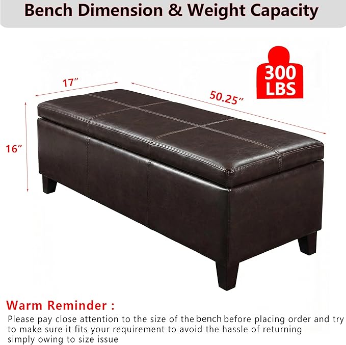 50.25" PU Leather Storage Ottoman Bench for Bedroom Bed End,Tufted Faux Leather Ottomans with Storage for Living Room,Bedside,Entryway,Modern Window Benches with Seating