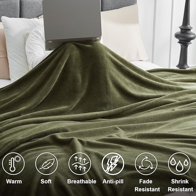 Hansleep Fleece Moss Green King Blanket, Super Soft Flannel Fuzzy Plush Cozy Blanket for All Seasons, Moss Green, King 90x108 Inches