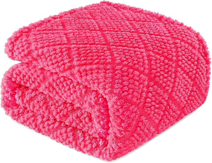Whale Flotilla Fuzzy Fleece Throw Blanket for Couch, Bed, Soft Fluffy Jacquard Waffle Blankets for All Season, Lightweight and Warm, 50x60 Inch, Hot Pink