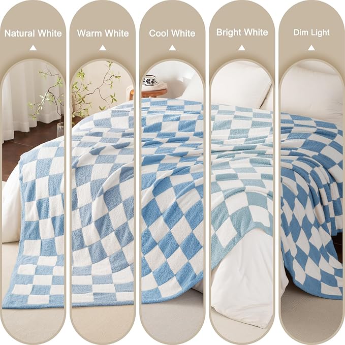 Whale Flotilla Checkered Knit Blanket Queen Size, Ultra Soft Warm Reversible Cozy Decorative Blankets for Couch Sofa and Bed, 90x90 Inch, Light Blue