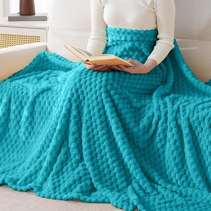 Bnuitland Soft Flannel Throw Blanket(50X70 inches), 3D Jacquard Fluffy Lightweight Fleece Blanket for Couch,Sofa,Bed, 300 GSM Super Cozy Warm for All Season Home Decor,Teal Blue
