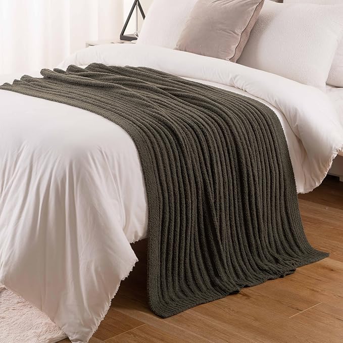 BATTILO Green Throw Blanket for Couch, Fluffy Soft Plush Knit Throw Blankets, Cozy Warm Lightweight Blanket for Bed, Sofa, Travel, Olive Green, 50"x60"