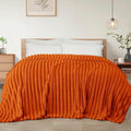 Exclusivo Mezcla Twin Size Flannel Fleece Blanket, Super Soft Striped Jacquard Bed Blanket, Lightweight Fuzzy Cozy for All Seasons, 60x80 Inches, Burnt Orange