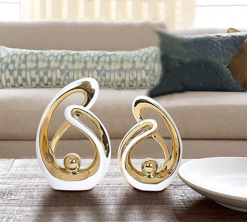 2 Pcs White and Gold Decor Ceramic Decor Statue Centerpieces Table Sculpture Decoration Figurine Art Mid Century Modern Decor for Dining Room Living Room Bedroom Shelf Office Coffee Table Decorative