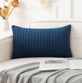 UGASA 12x24 Inch Pillow Cover Pack of 1 Soft Boho Stripe Corduroy Long Rectangle Lumbar Cushion Case Farmhouse Decorative Throw Pilowcase for Bed, Couch, Sofa, Bedroom, Living Room, Navy Blue