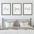 Love You More Sign Set - I Love You & More Wall Decor for Bedroom & Living Room (Black, 16"x24")