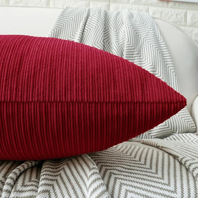 HWY 50 Red Chenille Throw Pillow Covers 18x18 Inch with Triple Buttons, Soft Farmhouse Accent Decorative Cushion Cases for Couch Sofa Bed Living Room Bedroom Pack of 2