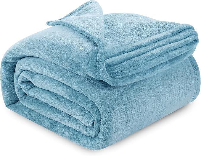 Utopia Bedding Washed Blue Fleece Blanket Twin Size Fuzzy Soft Anti-Static Microfiber Bed Blanket (90x66 Inch)