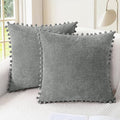 CaliTime Throw Pillow Covers Decorative 20 X 20 Inches Pack of 2 Cozy Solid Dyed Soft Chenille Cushion Cases with Pom Poms for Couch Sofa Bed Living Room Home Medium Grey