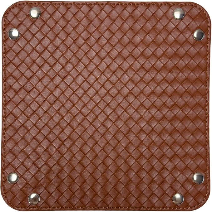 UnionBasic Small Valet Tray, Jewelry Tray for Rings Watches Earrings, Entryway Catchall Caddy for Coins Keys Change, Nightstand Bedside Valet Holder, Trays for Electronic Gadgets, Woven Leather Brown