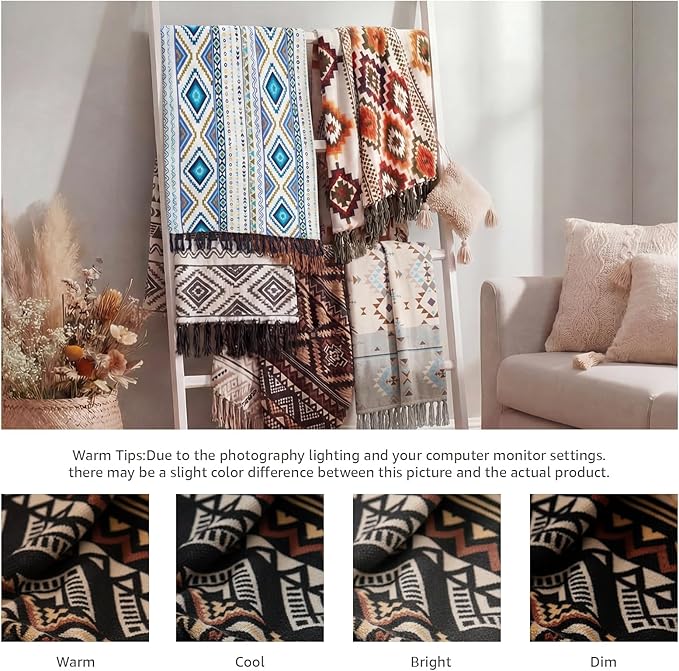 CASAAGUSTO Boho Throw Blanket - Blue and White Decorative Blankets with Tassel, Printed Flannel Bohemian Blanket for Chair, Bed, Sofa, Couch(50 * 60, Blue and White)