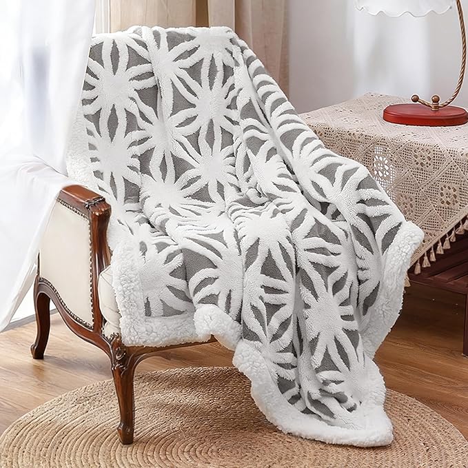LOMAO Sherpa Fleece Blanket Easter Gifts for Mom Cozy Soft Throw Blanket for Women Men Dual Sided Couch Sofa Bed Blanket (Grey,51x63)