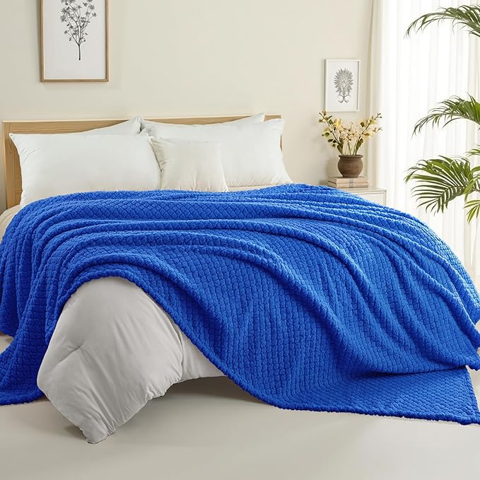 Exclusivo Mezcla Twin Size Fleece Blanket for Bed, Extra Soft Warm Decorative Fuzzy Blanket for Women, Lightweight Cozy Bedding Blankets, 60x80 Inches, Cobalt Blue