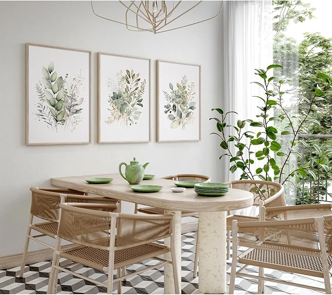 Watercolor Botanical Wall Art Set of 3 Boho Floral Canvas Wall Decor Prints Sage Green Wildflower Wall Art Modern Flower Pictures Botanical Painting for Bedroom Bathroom 16x24 Inch Unframed